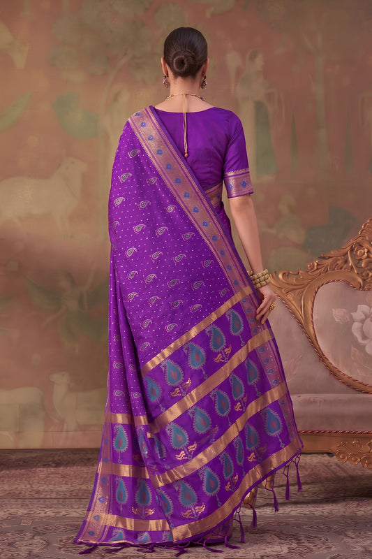 Royal Purple Soft Silk Woven Jacquard Saree for Women