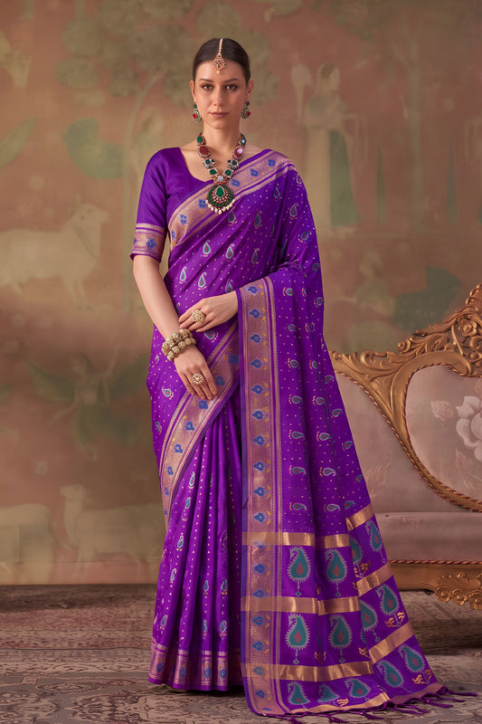 Royal Purple Soft Silk Woven Jacquard Saree for Women