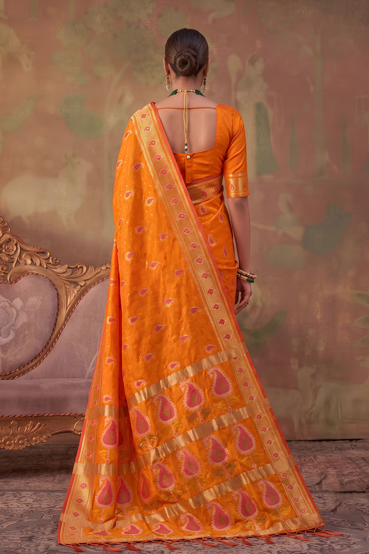 Graceful Orange Soft Silk Woven Jacquard Saree for Women