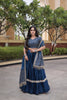 Stunning Navy Blue Satin Designer Lehenga Choli Set with Embroidery Work and Dupatta