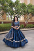 Stunning Navy Blue Satin Designer Lehenga Choli Set with Embroidery Work and Dupatta