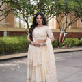 Beautiful Off White Satin Designer Lehenga Choli Set with Embroidery Work and Dupatta