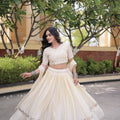 Beautiful Off White Satin Designer Lehenga Choli Set with Embroidery Work and Dupatta