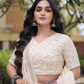 Beautiful Off White Satin Designer Lehenga Choli Set with Embroidery Work and Dupatta