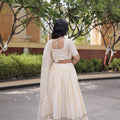 Beautiful Off White Satin Designer Lehenga Choli Set with Embroidery Work and Dupatta