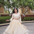 Beautiful Off White Satin Designer Lehenga Choli Set with Embroidery Work and Dupatta