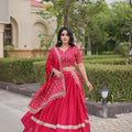 Gorgeous Rani Pink Satin Designer Lehenga Choli Set with Embroidery Work and Dupatta