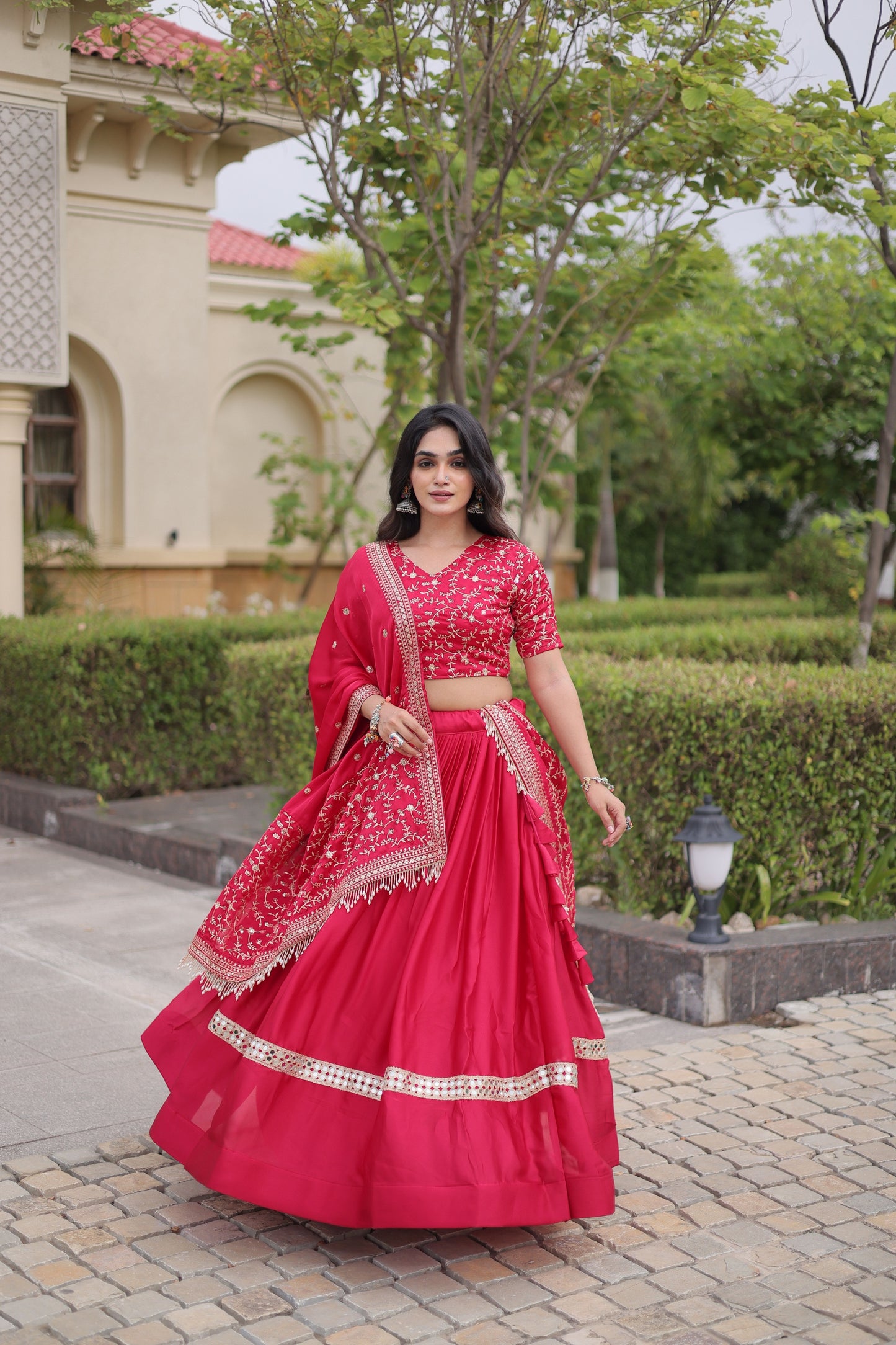 Gorgeous Rani Pink Satin Designer Lehenga Choli Set with Embroidery Work and Dupatta