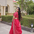Gorgeous Rani Pink Satin Designer Lehenga Choli Set with Embroidery Work and Dupatta