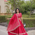 Gorgeous Rani Pink Satin Designer Lehenga Choli Set with Embroidery Work and Dupatta