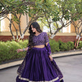 Stylish Purple Satin Designer Lehenga Choli Set with Embroidery Work and Dupatta