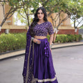 Stylish Purple Satin Designer Lehenga Choli Set with Embroidery Work and Dupatta