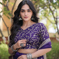 Stylish Purple Satin Designer Lehenga Choli Set with Embroidery Work and Dupatta