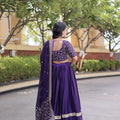 Stylish Purple Satin Designer Lehenga Choli Set with Embroidery Work and Dupatta