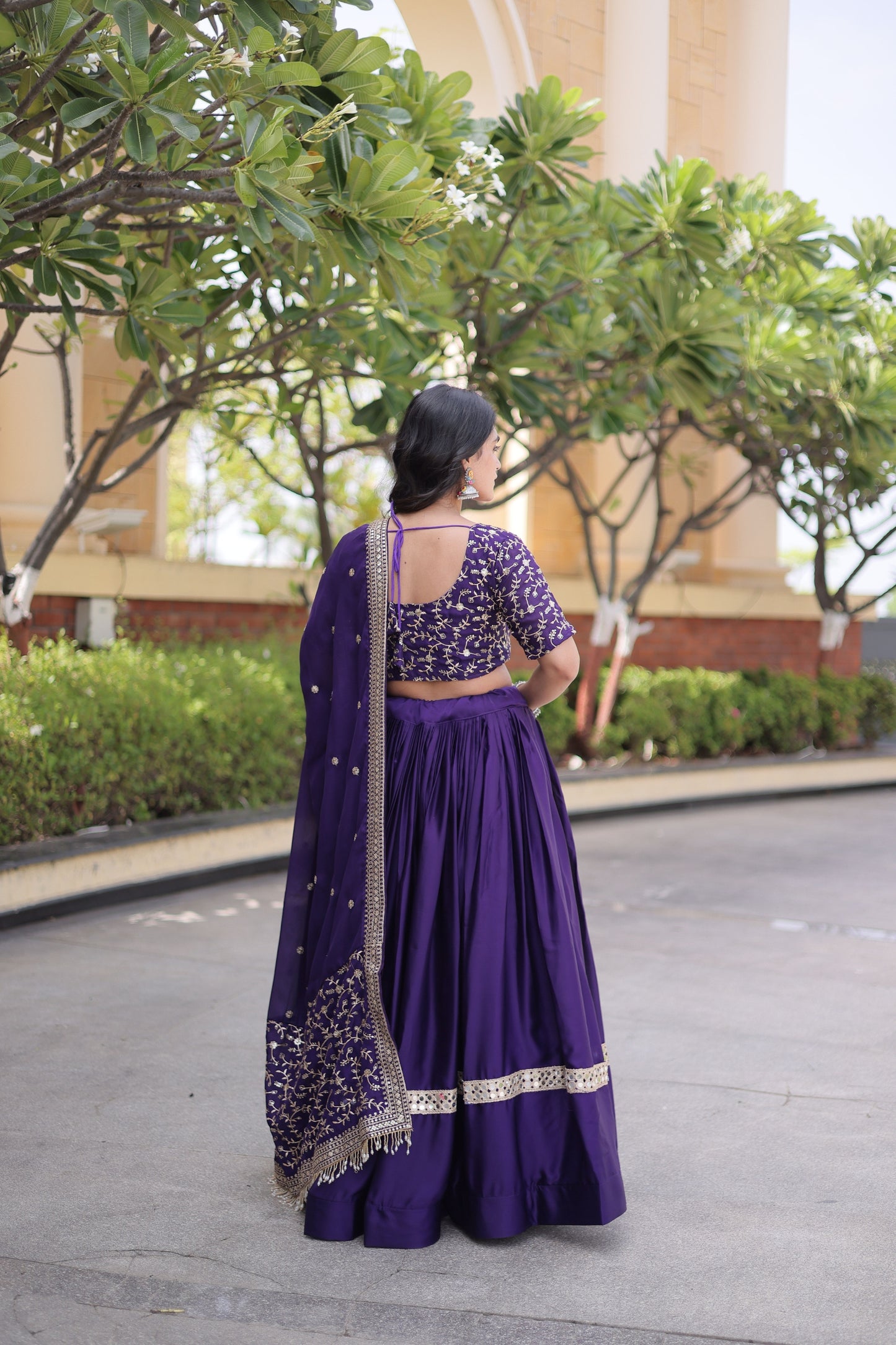 Stylish Purple Satin Designer Lehenga Choli Set with Embroidery Work and Dupatta