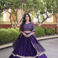Stylish Purple Satin Designer Lehenga Choli Set with Embroidery Work and Dupatta