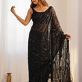 Elegant Black Shimmer Saree Embroidery Work for Women