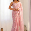 Beautiful Baby Pink Shimmer Saree Embroidery Work for Women