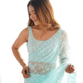 Premium Sky Blue Shimmer Saree Embroidery Work for Women