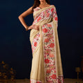 Elegant Cream Jute Silk Saree Designer Printed Work for Women
