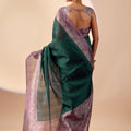 Stylish Bottle Green Jute Silk Saree Designer Printed Work for Women