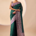 Stylish Bottle Green Jute Silk Saree Designer Printed Work for Women
