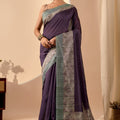 Royal Purple Jute Silk Saree with Designer Printed Work for Women