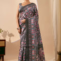 Premium Black Jute Silk Designer Printed Saree for Women