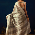 Graceful Beige Jute Silk Saree Designer Printed Work for Women