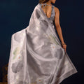 Lovely Grey Jute Silk Saree Designer Printed Work for Women