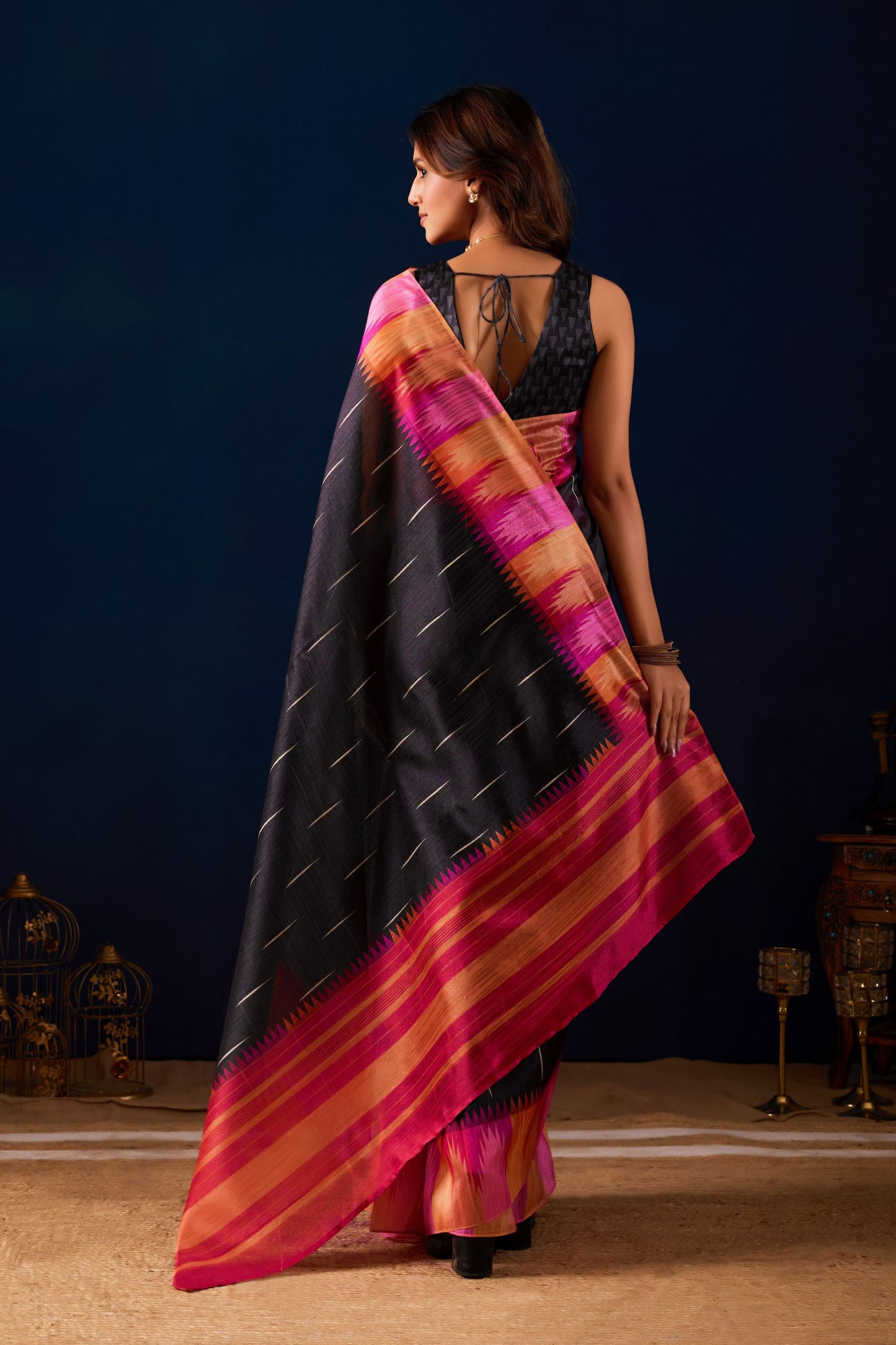 Designer Black Jute Silk Printed Saree Designer Border for Women