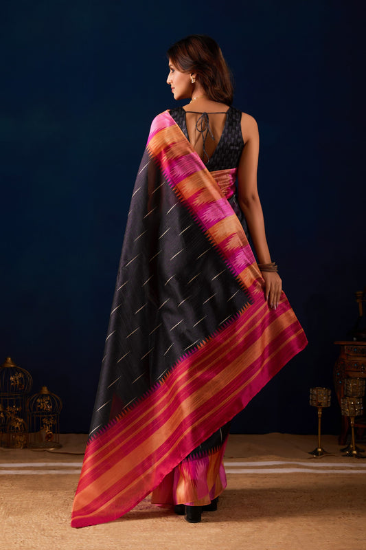 Designer Black Jute Silk Printed Saree Designer Border for Women