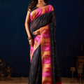 Designer Black Jute Silk Printed Saree Designer Border for Women