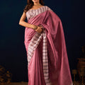 Beautiful Dusty Rose Jute Silk Saree Designer Border for Women