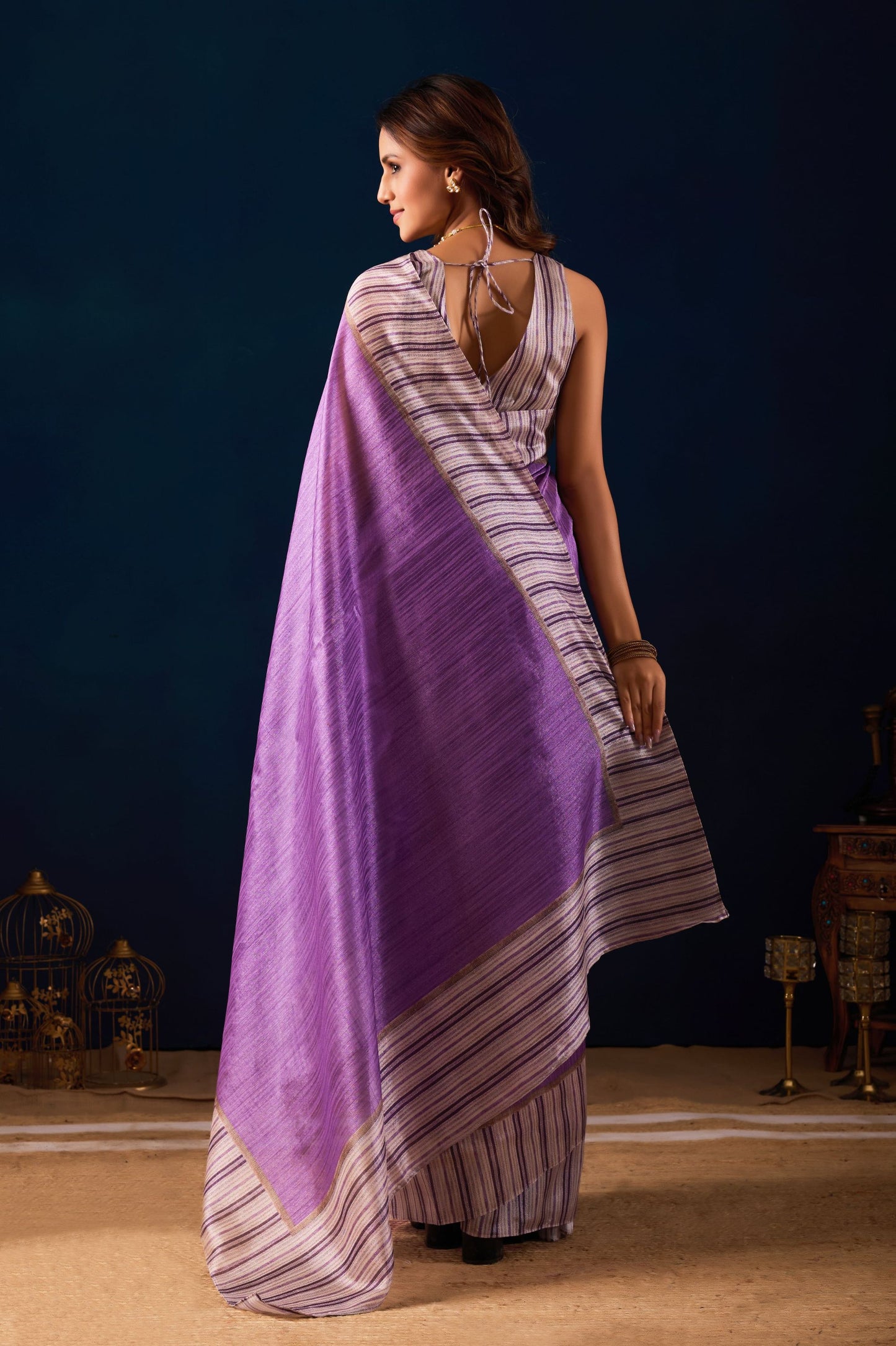 Stylish Lavender Jute Silk Saree Designer Prined Border for Women