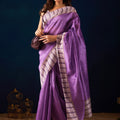 Stylish Lavender Jute Silk Saree Designer Prined Border for Women