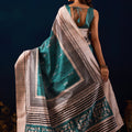 Royal Teal Blue Jute Silk Saree Designer Printed Work for Women