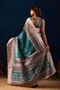 Royal Teal Blue Jute Silk Saree Designer Printed Work for Women