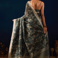 Beautiful Olive Green Jute Silk Saree Designer Printed Work for Women