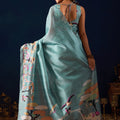 Premium Sky Blue Jute Silk Saree Designer Printed Work for Women