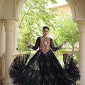 Stunning Black Faux Georgette Designer Gown with Bandhani Printed Flared Skirt