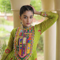 Gorgeous Green Faux Georgette Designer Gown with Bandhani Printed Flared Skirt