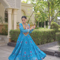 Delicate Sky Blue Faux Georgette Designer Gown with Bandhani Printed Flared Skirt