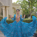 Delicate Sky Blue Faux Georgette Designer Gown with Bandhani Printed Flared Skirt