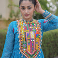 Delicate Sky Blue Faux Georgette Designer Gown with Bandhani Printed Flared Skirt