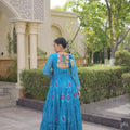 Delicate Sky Blue Faux Georgette Designer Gown with Bandhani Printed Flared Skirt