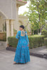 Delicate Sky Blue Faux Georgette Designer Gown with Bandhani Printed Flared Skirt