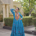Delicate Sky Blue Faux Georgette Designer Gown with Bandhani Printed Flared Skirt