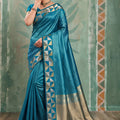 Stylish Teal Blue Art Silk Weaving Jari Designer Saree for Women