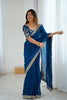 Royal Navy Blue Fendy Satin Sequins Embroidery Work Saree for Women
